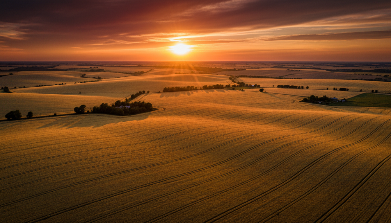 Golden wheat field at sunset